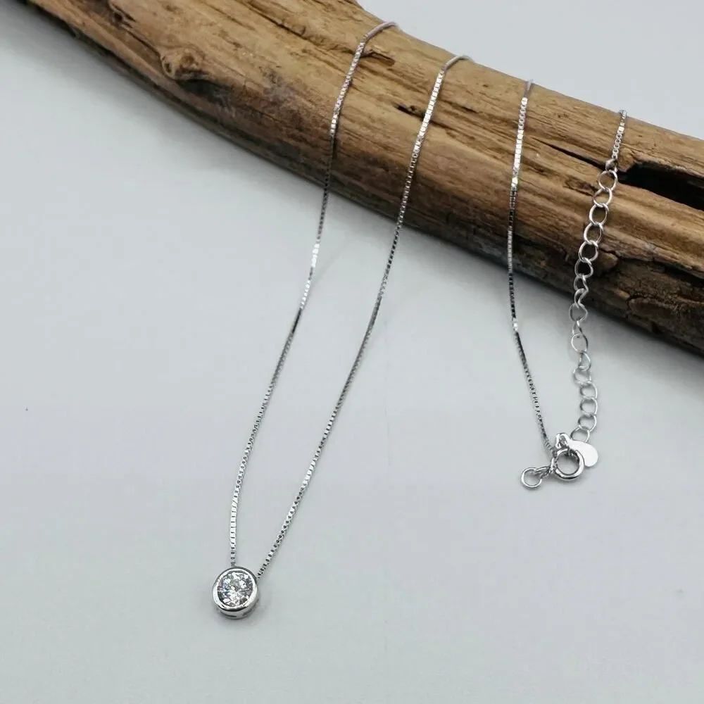 Bezel Solitaire Sterling Silver CZ Necklace